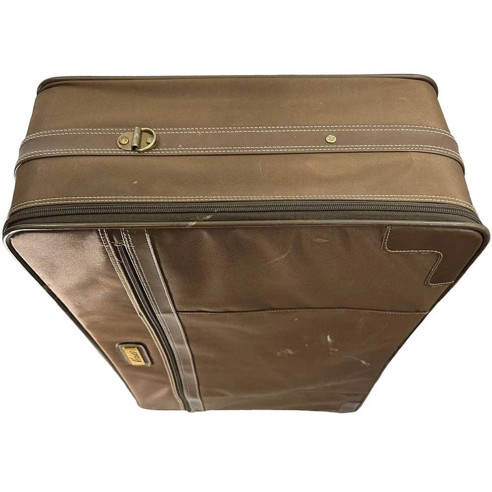 Vintage Verdi Chocolate Brown Suitcase With Wheels And Front Zip Pocket